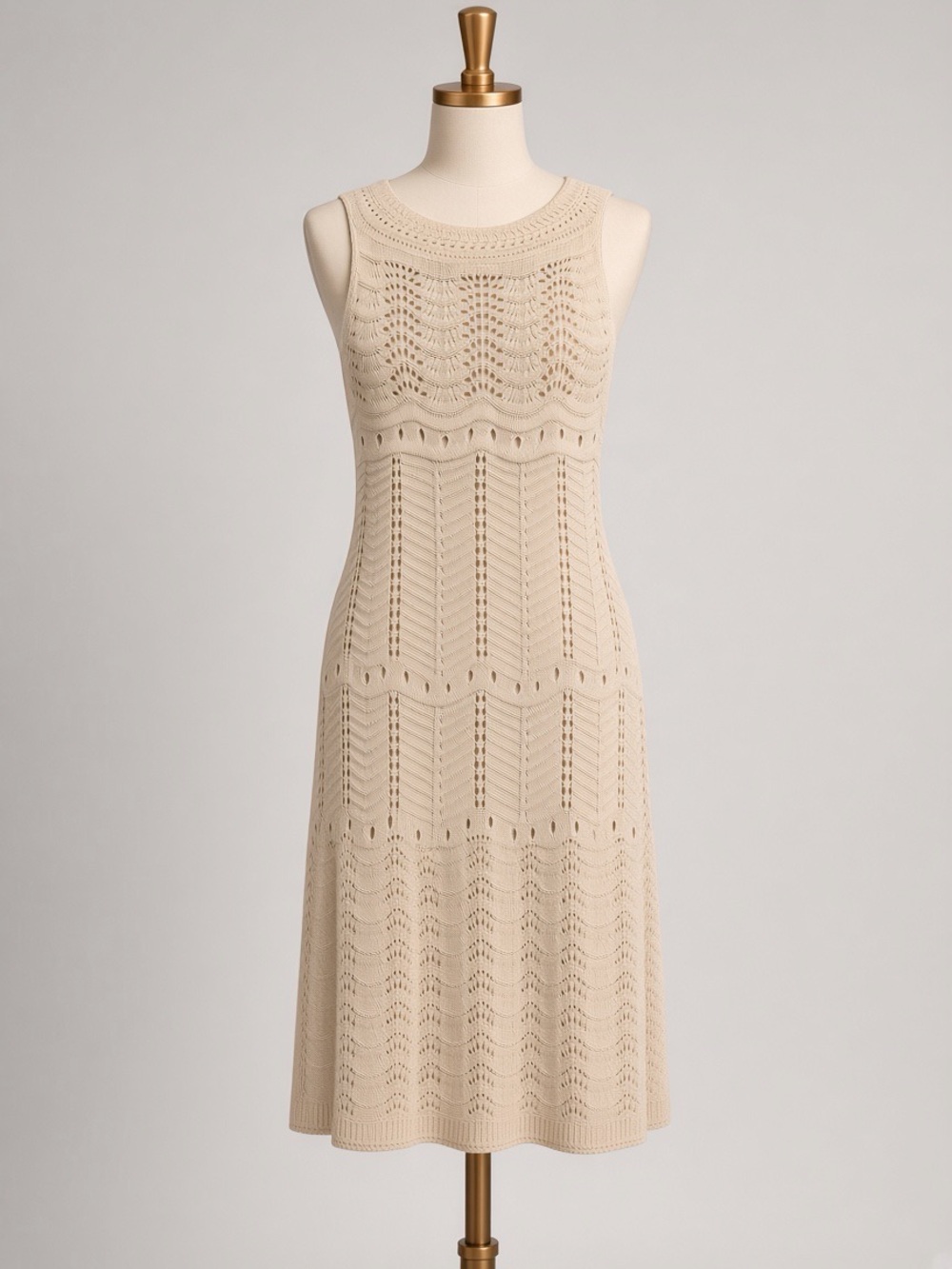 Sleeveless Crochet Knit Coverup Dress in Cream